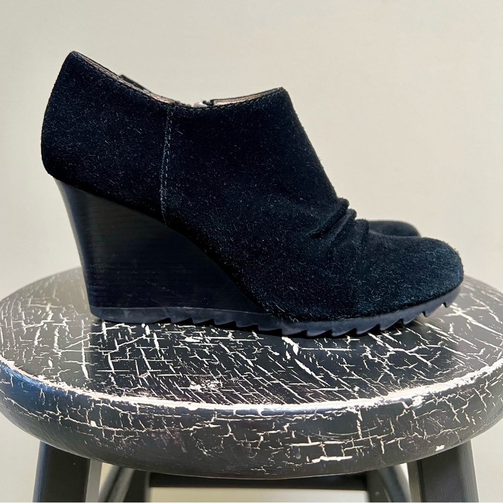 Women's Black Suede Wedge Booties